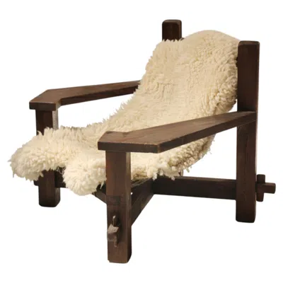 Pre-owned 1stdibs Pair Of Italian Solid Wood And Rope Lounge Chairs In The Manner Of Jean Gillon In Brown