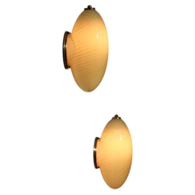 Pre-owned 1stdibs Pair Of Italian Wall Sconces In Twisted Murano Glass From The 1960s, Beige In Brown