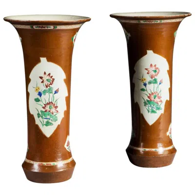 Pre-owned 1stdibs Pair Of Late 18th Century Brown Painted Batavia Trumpet Vases ‘could Be Lamps'