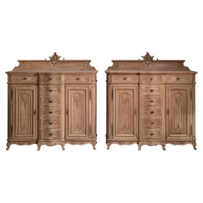 Pre-owned 1stdibs Pair Of Louis Xv Oak Buffets, Belgian Craftsmanship, Circa 1890 In Brown