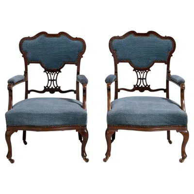 Pre-owned 1stdibs Pair Of Louis Xv Upholstered Armchairs In Brown