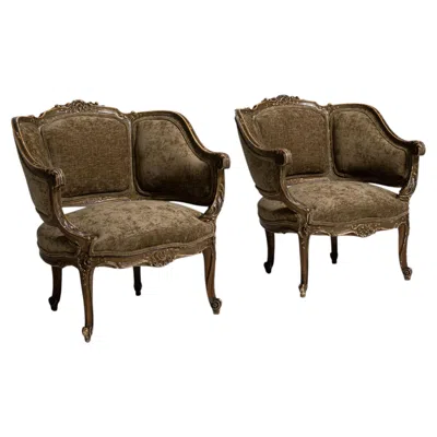 Pre-owned 1stdibs Pair Of Louis Xv Upholstered Armchairs In Brown