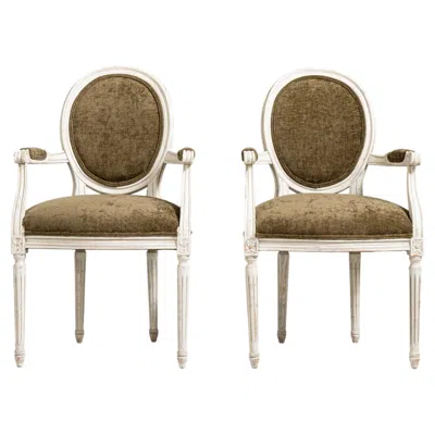 Pre-owned 1stdibs Pair Of Louis Xvi Upholstered Armchairs In Brown