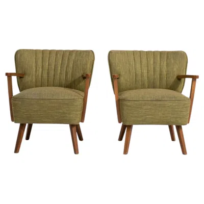 Pre-owned 1stdibs Pair Of Mid Century Modern Upholstered Armchairs In Brown