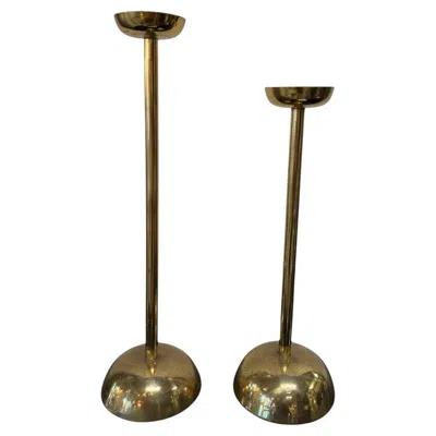 Pre-owned 1stdibs Pair Of Mid-century Italian Brass Candlesticks With Sculptural Domed Bases, 1960 In Brown