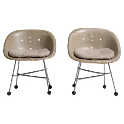 Pre-owned 1stdibs Pair Of Modern Chairs With Upholstered Cushions In Brown