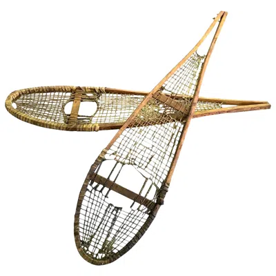 Pre-owned 1stdibs Pair Of Native American Rawhide Pom Pom Snowshoes, Late 19th-early 20th Century In Brown
