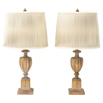 Pre-owned 1stdibs Pair Of Neoclassical Giltwood Urn Table Lamps, Fluted Design In Brown