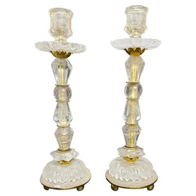 Pre-owned 1stdibs Pair Of Rock Crystal Candlesticks In Gray