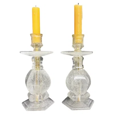 Pre-owned 1stdibs Pair Of Rock Crystal Candlesticks In Sand