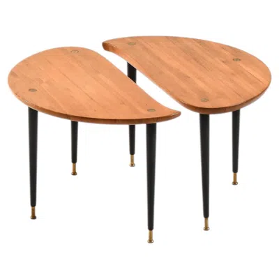 Pre-owned 1stdibs Pair Of Side Or Coffee Tables In Brass, Lacquer And Pine By Svensk Fur, 1950s In Brown