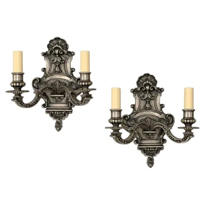 Pre-owned 1stdibs Pair Of Silver Plated Sconces In Black