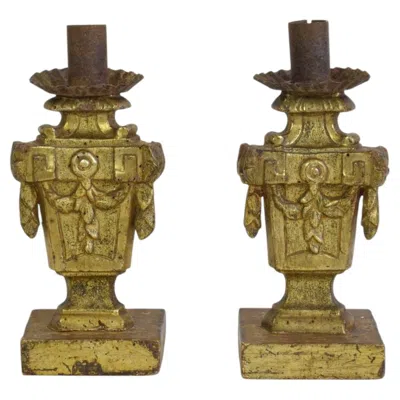Pre-owned 1stdibs Pair Of Small 18th Century Italian Neoclassical Candleholders / Candlesticks In Brown