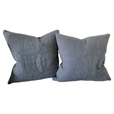 Pre-owned 1stdibs Pair Of Stripe Cotton Quilted Pillows In Gray