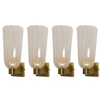 Pre-owned 1stdibs Pair Of Tall Murano Gold Blown Scalloped Wall Lights