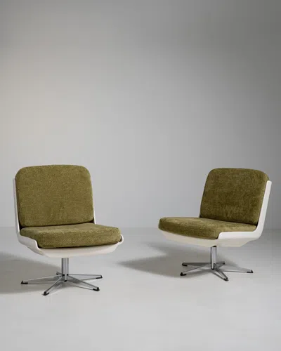 Pre-owned 1stdibs Pair Of Variopur Space Age Upholstered Swivel Chairs In Gray