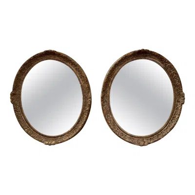 Pre-owned 1stdibs Pair Of Vintage French Oval Silver Leaf Gesso Mirrors