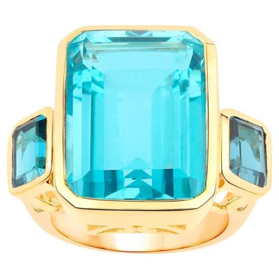 Pre-owned 1stdibs Paraiba Quartz Ring London Blue Topaz 17 Carats 18k Yellow Gold Plated Silver