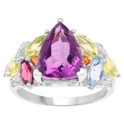 Pre-owned 1stdibs Pear Cut Amethyst Cocktail Ring Multicolor Gemstones Setting 6.30 Carats In Purple