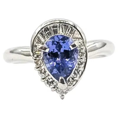 Pre-owned 1stdibs Pear Tanzanite And Diamond Halo Ring In Platinum In Multi