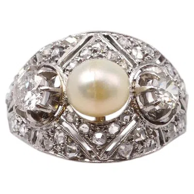Pre-owned 1stdibs Pearl Diamond Cocktail Ring In Platinum In Multi