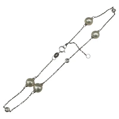 Pre-owned 1stdibs Pearl Diamond Station Anklet 14kt White Gold Adjustable 9 10in New