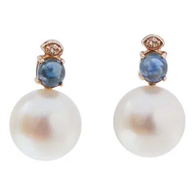 Pre-owned 1stdibs Pearls, Sapphires, Diamonds, 14 Karat Rose Gold Earrings. In Red
