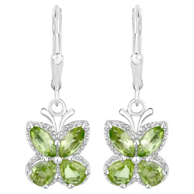 Pre-owned 1stdibs Peridot Butterfly Earrings 2.26 Carats Sterling Silver In Multi