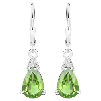 Pre-owned 1stdibs Peridot Dangle Earrings White Zircon 2.80 Carats 18k White Gold Plated Silver