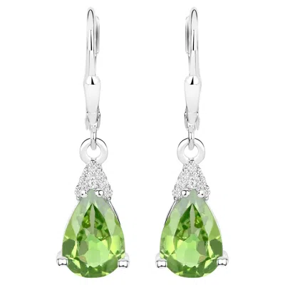 Pre-owned 1stdibs Peridot Dangle Earrings White Zircon 2.80 Carats 18k White Gold Plated Silver