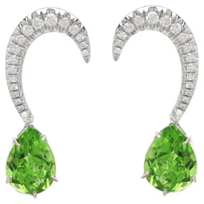 Pre-owned 1stdibs Peridot Earring Dangle Curved 18 Karat Diamond And Peridot Removable Earrings In Multi