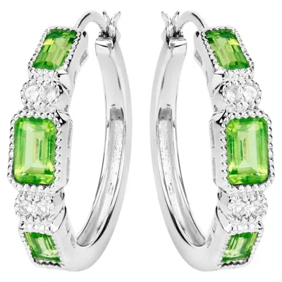 Pre-owned 1stdibs Peridot Hoop Earrings White Topaz 2.4 Carats Sterling Silver