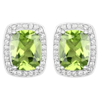 Pre-owned 1stdibs Peridot Stud Earrings White Topaz Halo 3 Carats Sterling Silver