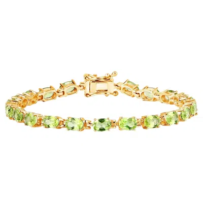 Pre-owned 1stdibs Peridot Tennis Bracelet 8.6 Carats Oval Cut 14k Yellow Gold Plated Silver