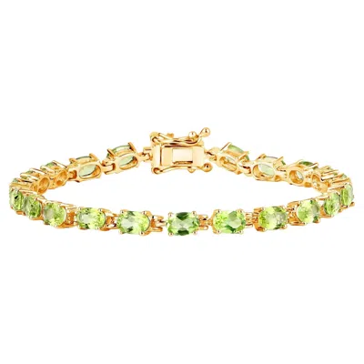 Pre-owned 1stdibs Peridot Tennis Bracelet 8.6 Carats Oval Cut 14k Yellow Gold Plated Silver