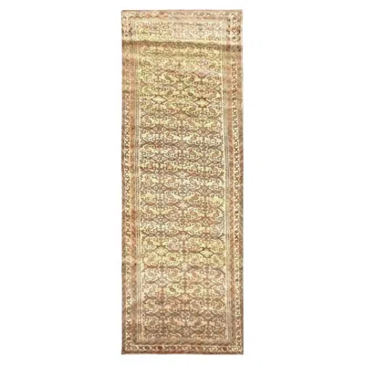 Pre-owned 1stdibs Persian Malayer Wool 2x8 Ivory & Taupe Handmade Runner Rug In White