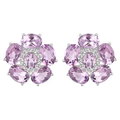 Pre-owned 1stdibs Pink Amethyst Floral Earrings 7.7 Carats 18k White Gold Plated Sterling Silver