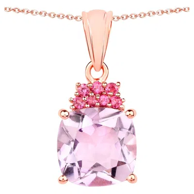 Pre-owned 1stdibs Pink Amethyst Pendant Rhodolite 5.53 Carats 18k Rose Gold Plated Silver In Red