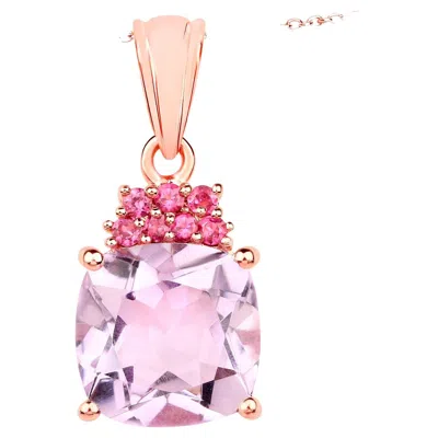 Pre-owned 1stdibs Pink Amethyst Pendant Rhodolite 5.53 Carats 18k Rose Gold Plated Silver In Red