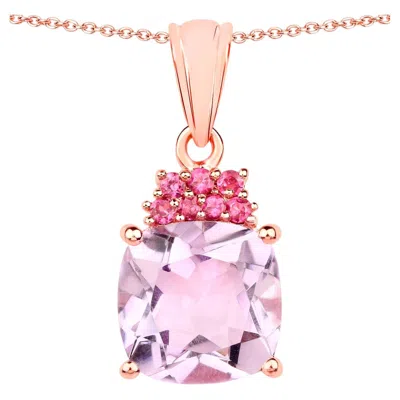 Pre-owned 1stdibs Pink Amethyst Pendant Rhodolite 5.53 Carats 18k Rose Gold Plated Silver In Red