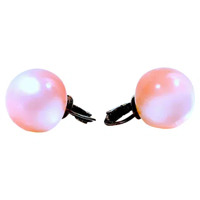 Pre-owned 1stdibs Pink Conch 14mm Nearround Chatoyance Pearls Sterling Stud Earrings C1930s