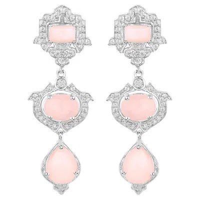 Pre-owned 1stdibs Pink Opal Dangle Earrings White Topaz 6.9 Carats Silver