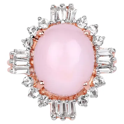 Pre-owned 1stdibs Pink Opal Ring With White Topaz 6.36 Carats Gold Plated Silver