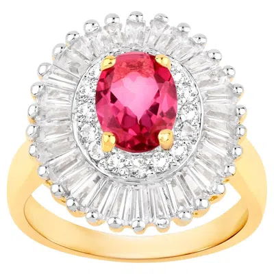 Pre-owned 1stdibs Pink Topaz Cocktail Ring White Topaz Halo 3.8 Carats 18k Gold Plated Silver