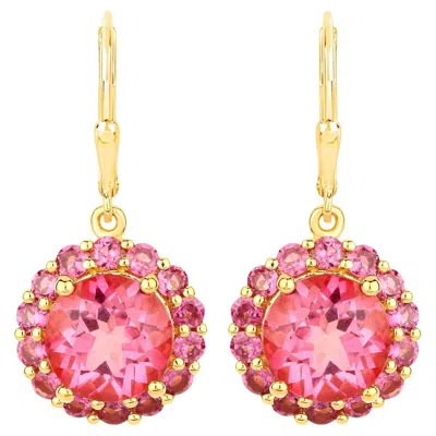 Pre-owned 1stdibs Pink Topaz Dangle Earrings Rhodolites 10.7 Carats 18k Gold Plated Silver