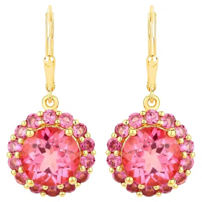Pre-owned 1stdibs Pink Topaz Dangle Earrings Rhodolites 10.7 Carats 18k Gold Plated Silver