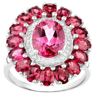 Pre-owned 1stdibs Pink Topaz Flower Cocktail Ring Rhodolite Halo 5.5 Carats