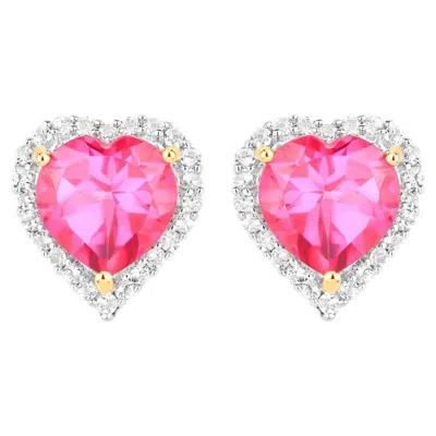 Pre-owned 1stdibs Pink Topaz Heart Earrings White Topaz 5.02 Carats 18k Yellow Gold Plated Silver