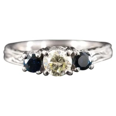 Pre-owned 1stdibs Platinum 0.53 Ct Diamond And Sapphire Three Stone Ring With Gia Report In Blue