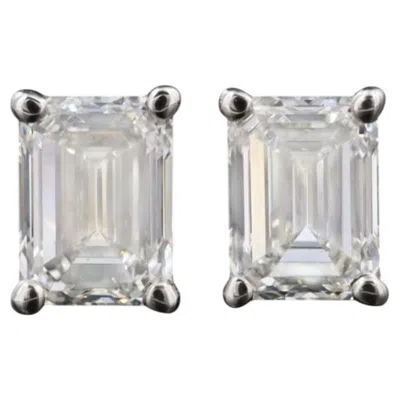 Pre-owned 1stdibs Platinum 1.06 Ctw Diamond Stud Emerald Cut Earrings With Gia Reports In Green